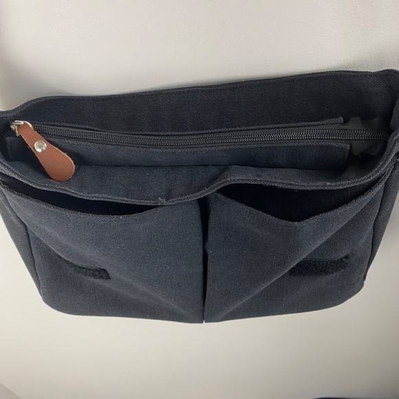 Vintage Canvas Satchel Messenger Bag for Men Women 13.5" in distressed black - Picture 7 of 10